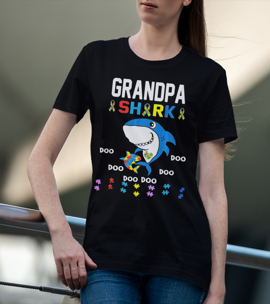 Grandpa Shark Autism Awareness Doo Doo Doo Puzzle T-Shirt