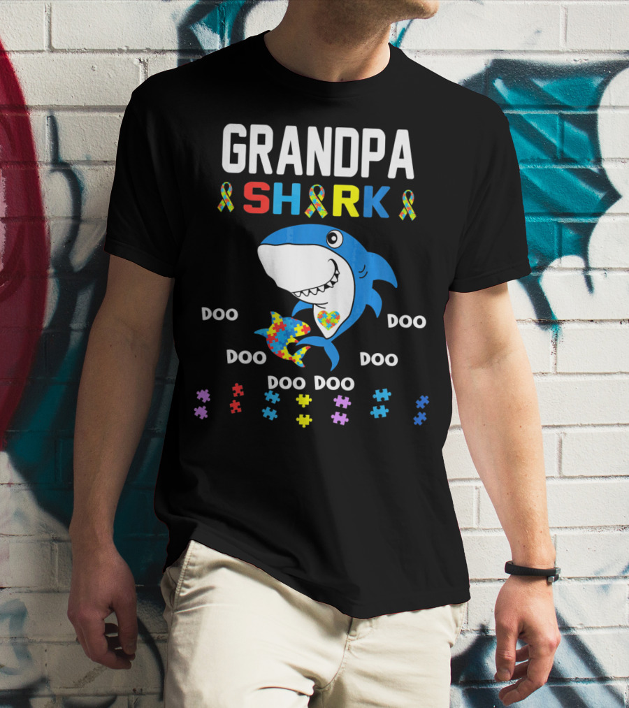 Grandpa Shark Autism Awareness Doo Doo Doo Puzzle T-Shirt