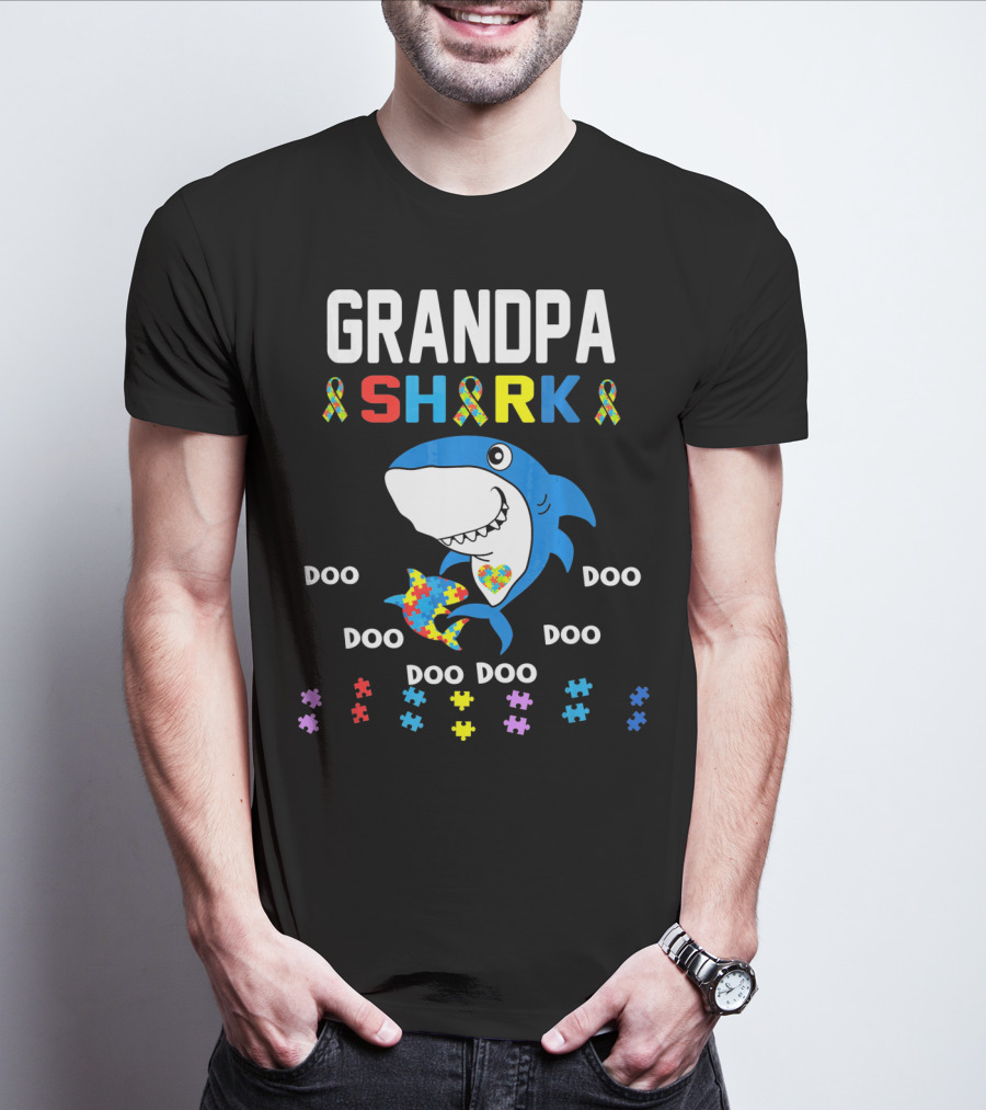 Grandpa Shark Autism Awareness Doo Doo Doo Puzzle T-Shirt