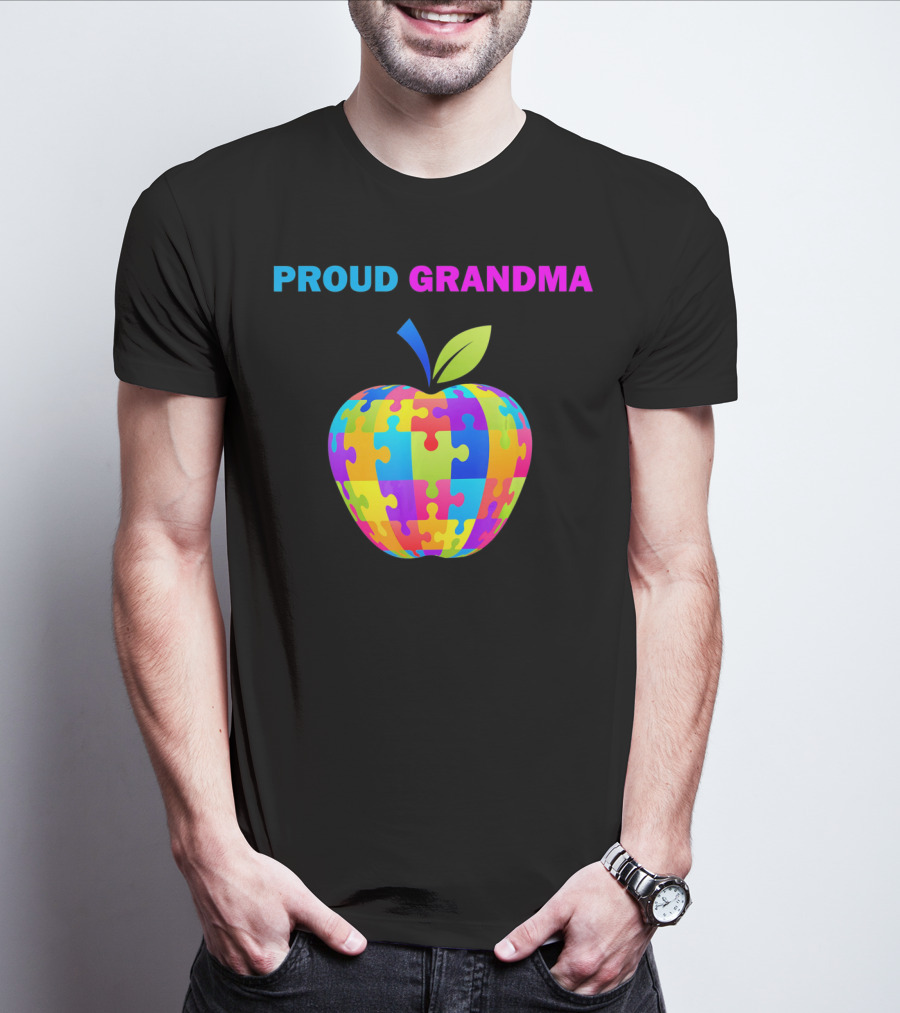 Proud Grandma Autism Awareness Puzzle Apple T-Shirt