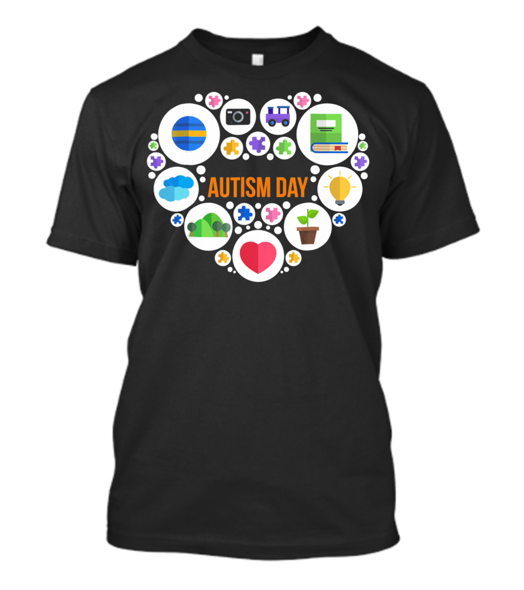 Autism Day Heart Icons Puzzle Pieces Awareness T-Shirt