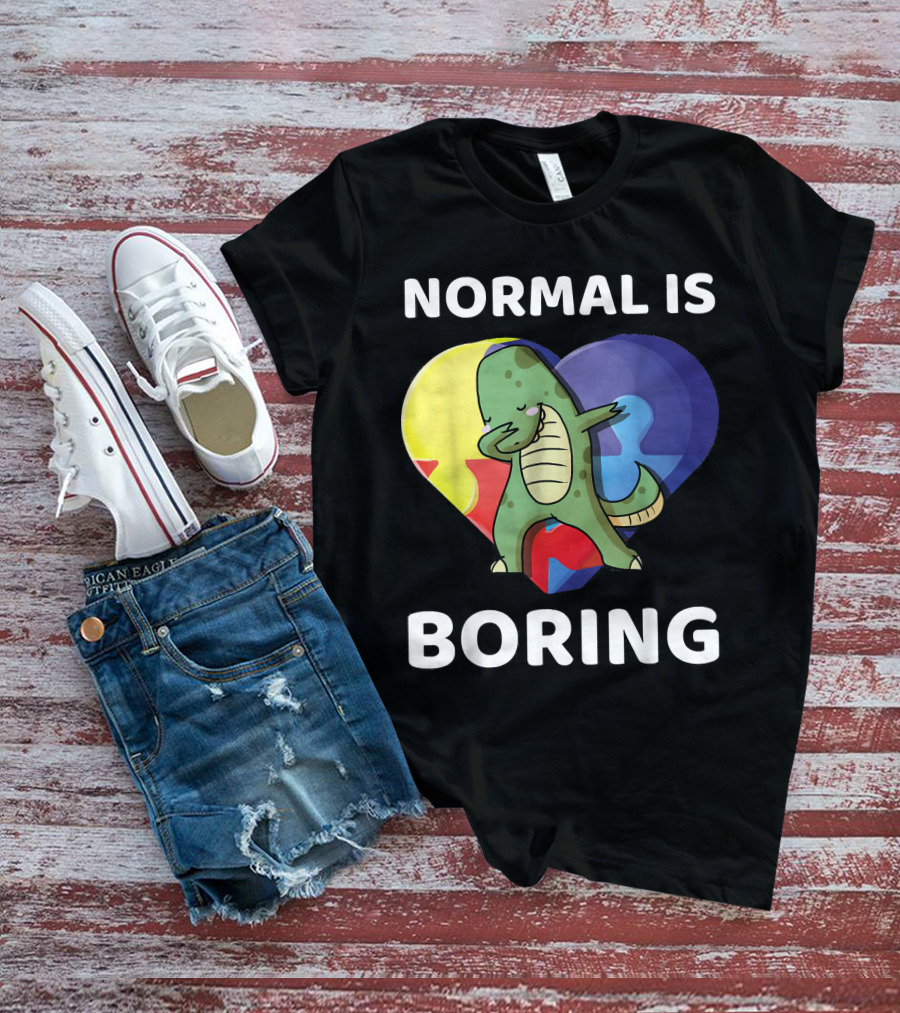 Normal Is Boring Dinosaur Heart Puzzle Autism Awareness T-Shirt