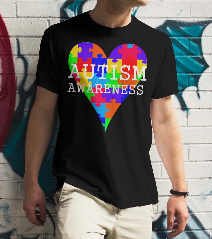 AUTISM AWARENESS PUZZLE HEART RAINBOW T-Shirt