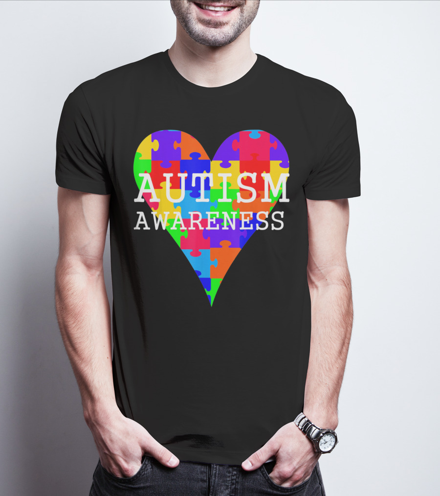 AUTISM AWARENESS PUZZLE HEART RAINBOW T-Shirt