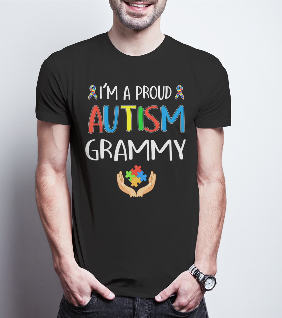 I'm A Proud Autism Grammy Awareness Puzzle Ribbon Hand T-Shirt