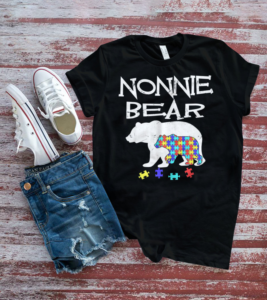 Nonnie Bear Autism Awareness Puzzle Bear T-Shirt