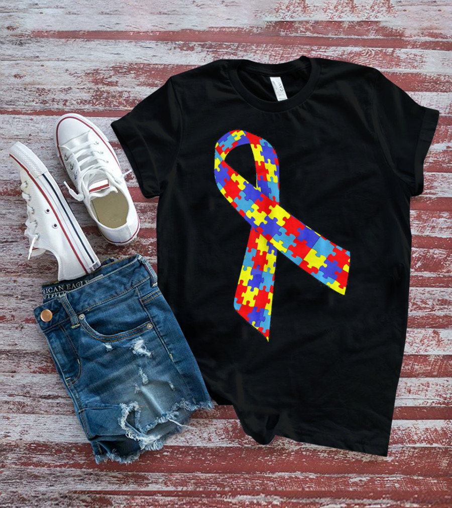 Autism Awareness Puzzle Piece Ribbon Multicolor T-Shirt
