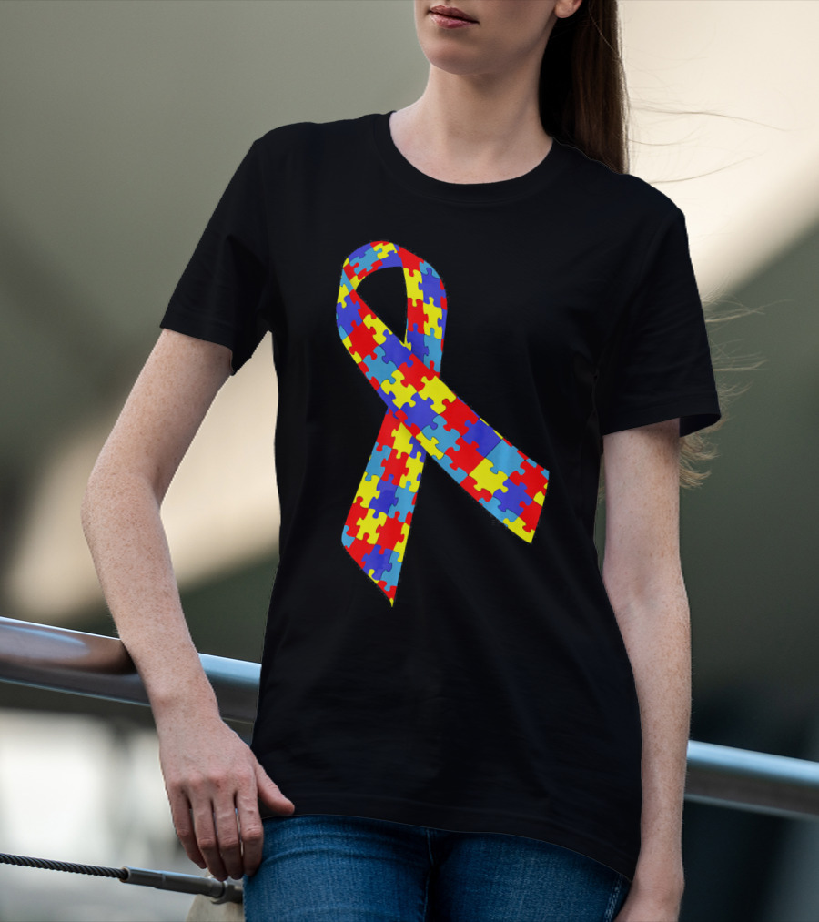 Autism Awareness Puzzle Piece Ribbon Multicolor T-Shirt
