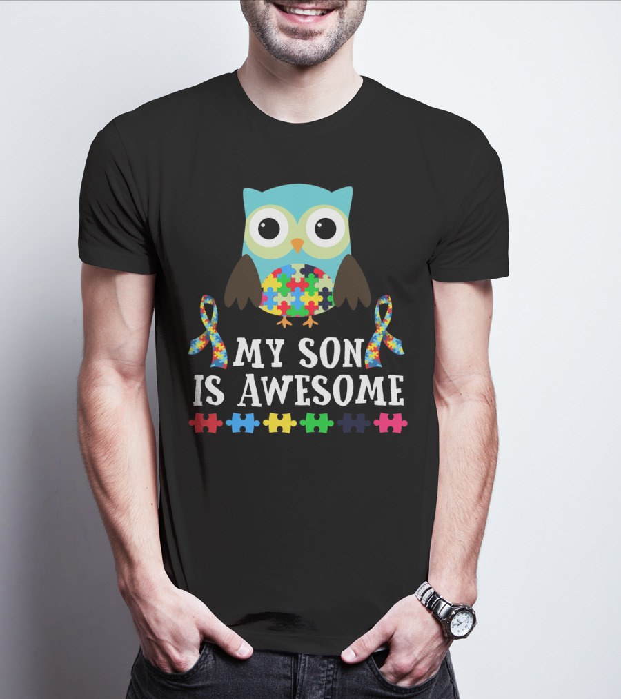 My Son Is Awesome Autism Awareness Puzzle Owl T-Shirt