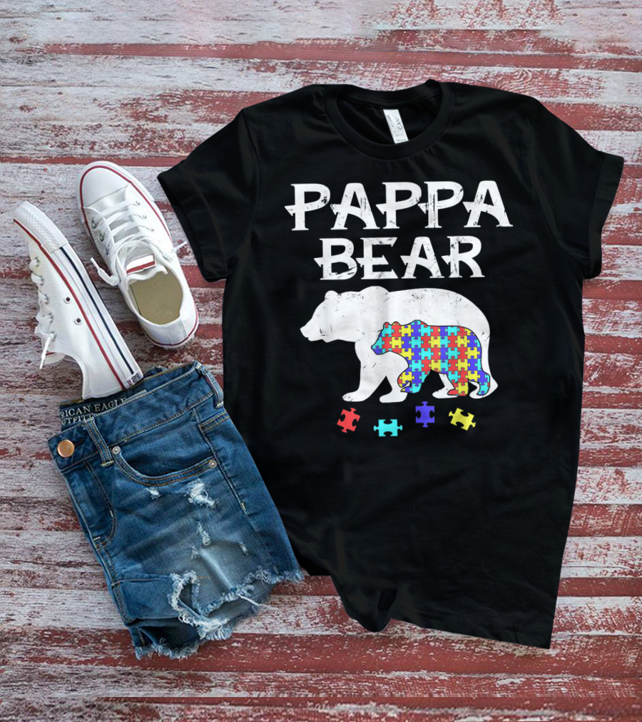 Pappa Bear Autism Awareness Puzzle Bear T-Shirt