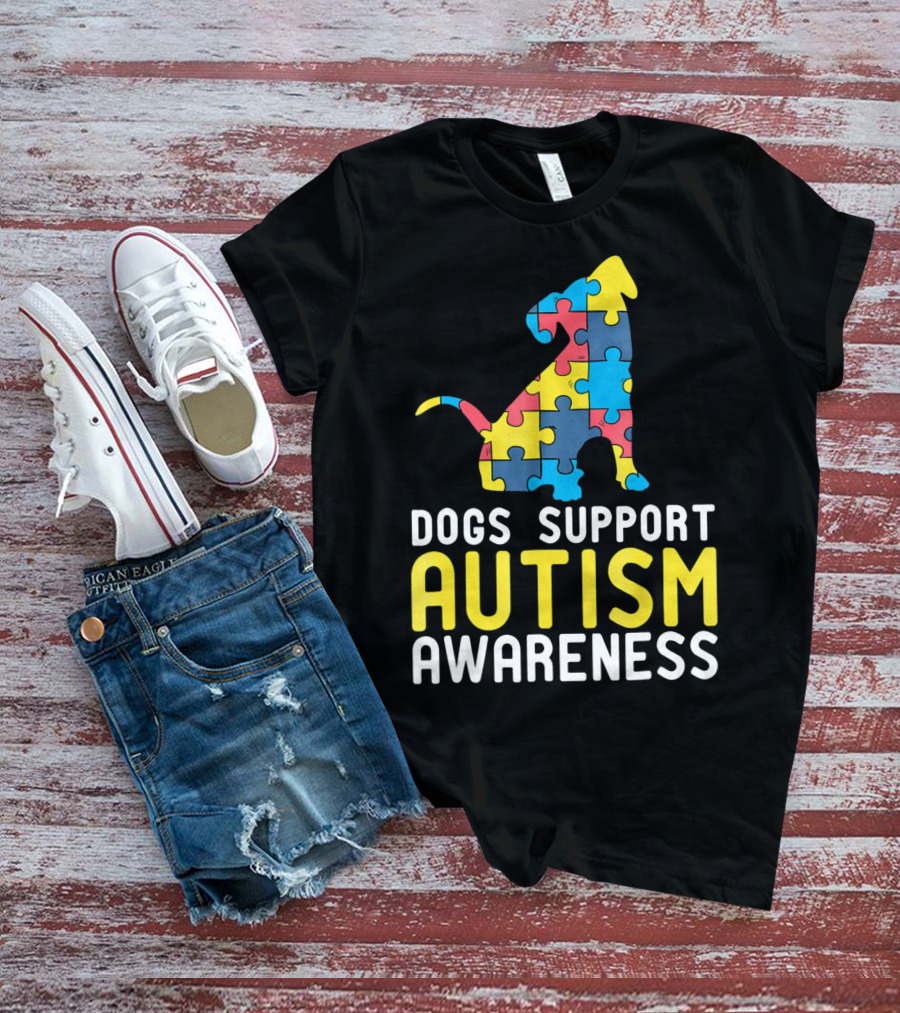 Dogs Support Autism Awareness Novelty Autism Dog Lover Awareness T-Shirt