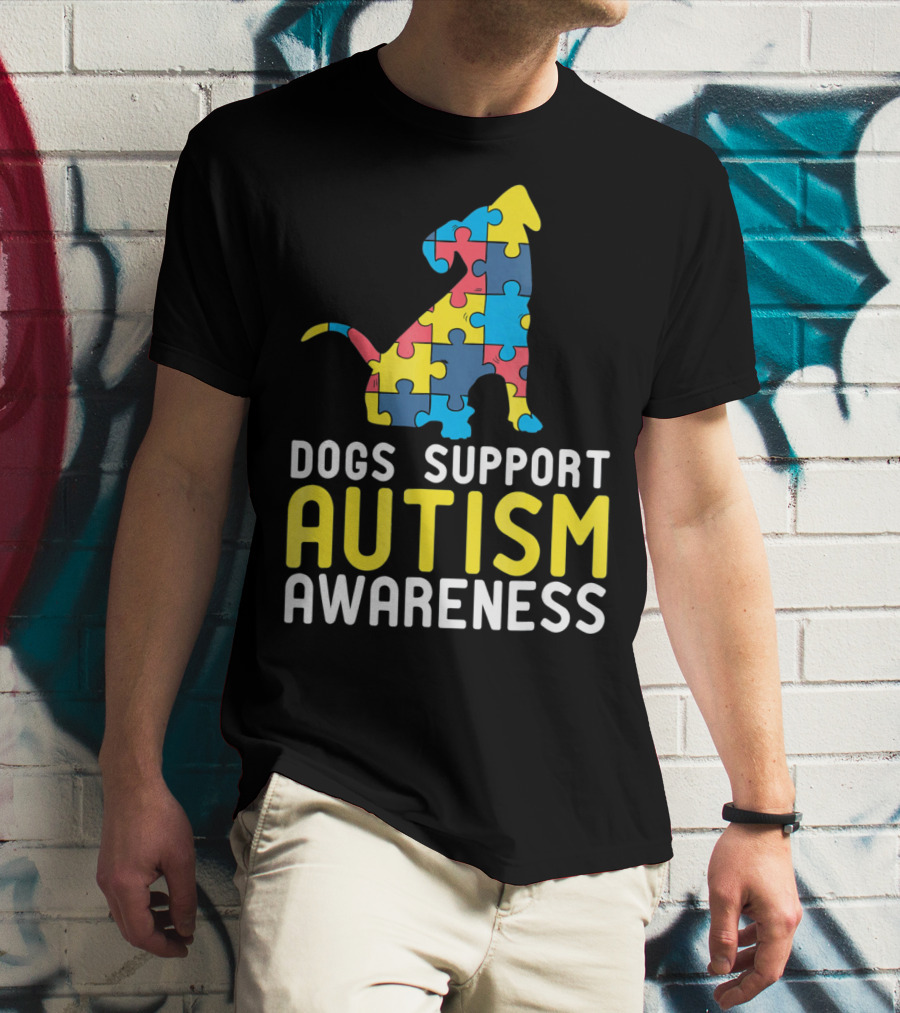 Dogs Support Autism Awareness Novelty Autism Dog Lover Awareness T-Shirt