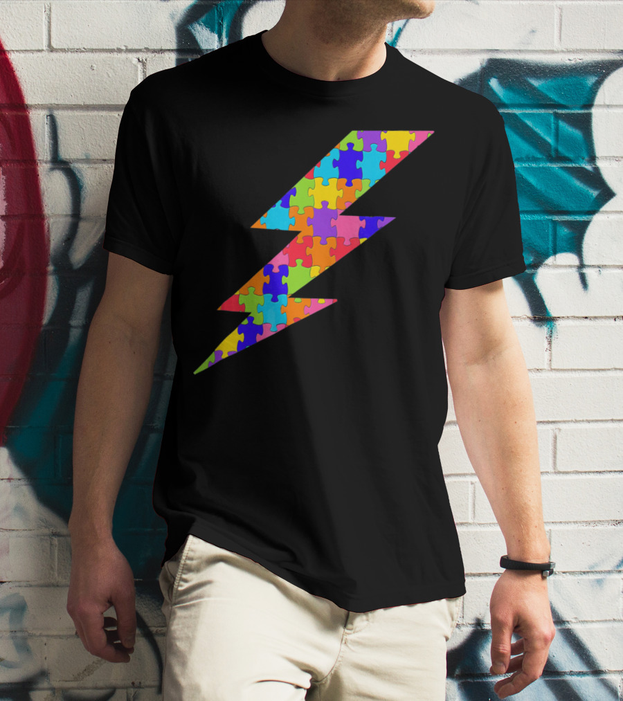 Lightning Bolt Puzzle Piece Autism Awareness Superhero T-Shirt