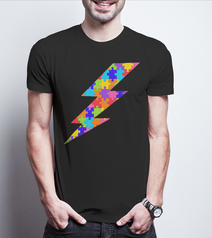 Lightning Bolt Puzzle Piece Autism Awareness Superhero T-Shirt