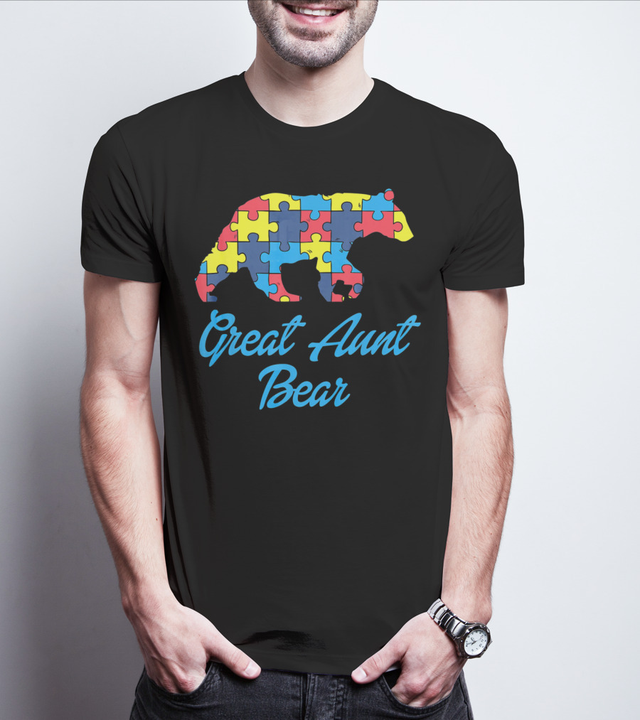 Great Aunt Bear Autism Awareness Puzzle T-Shirt