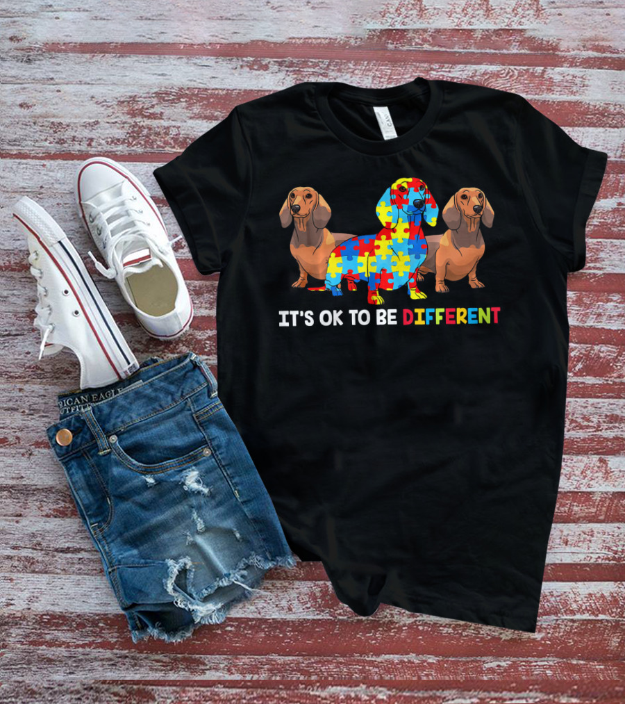 IT'S OK TO BE DIFFERENT Dachshund Autism Puzzle T-Shirt