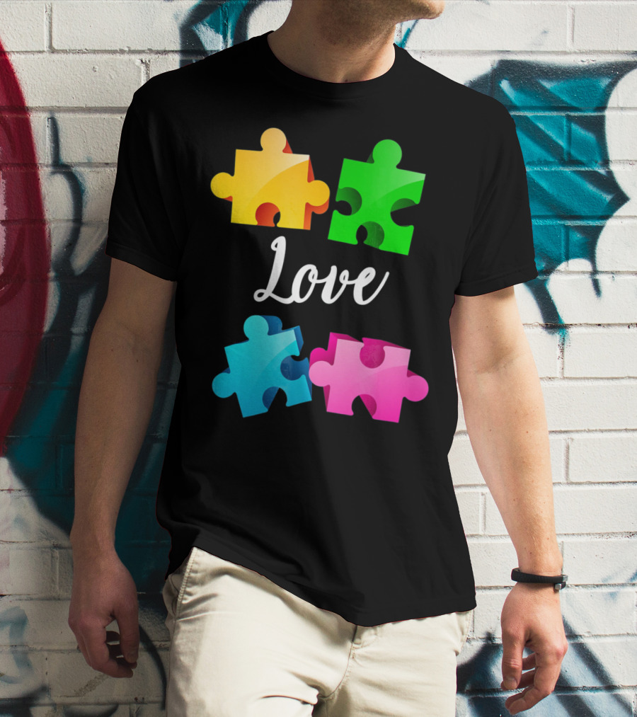 Autism Awareness Love With Colorful Puzzle Pieces T-Shirt