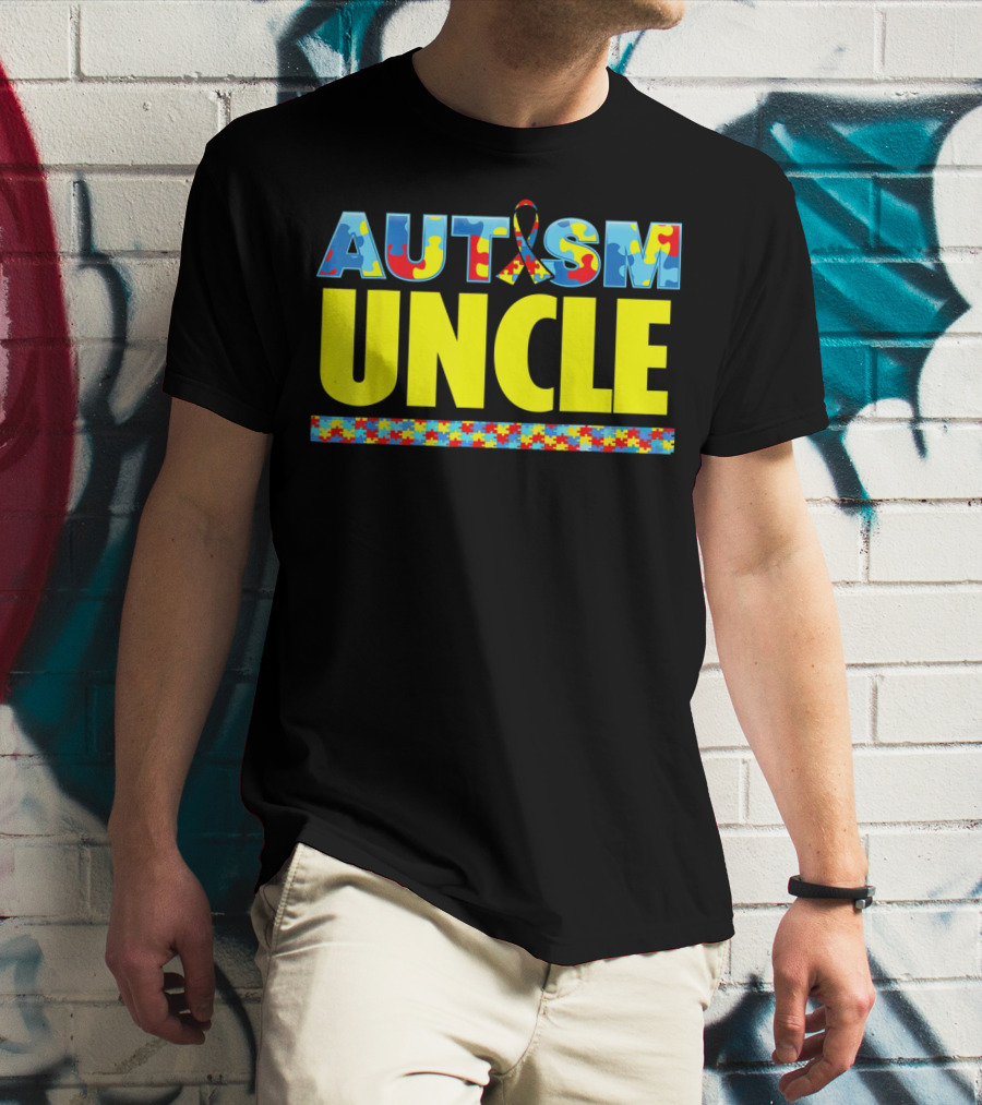Autism Uncle Puzzle Ribbon Awareness Support T-Shirt