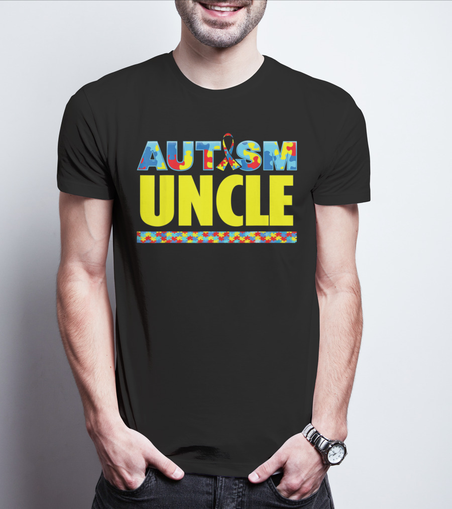 Autism Uncle Puzzle Ribbon Awareness Support T-Shirt