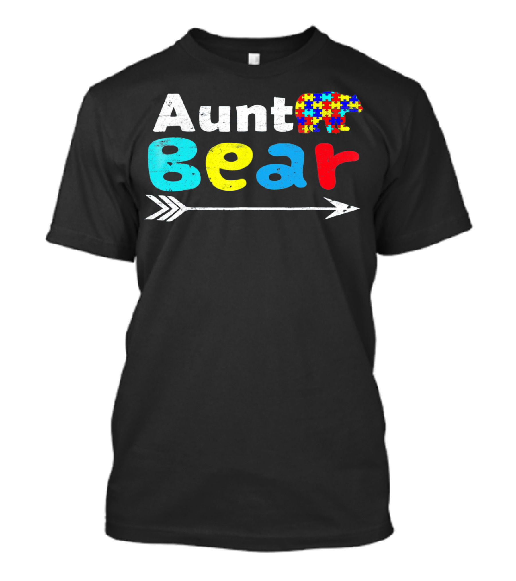 Aunt Bear Autism Awareness Puzzle Bear Arrow T-Shirt