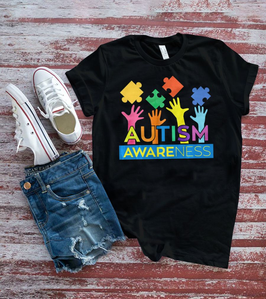 Autism Awareness Colorful Puzzle Hands T-Shirt