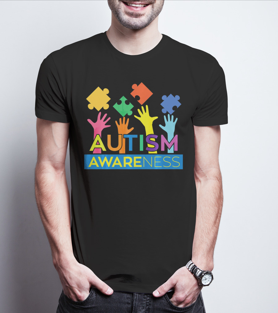 Autism Awareness Colorful Puzzle Hands T-Shirt