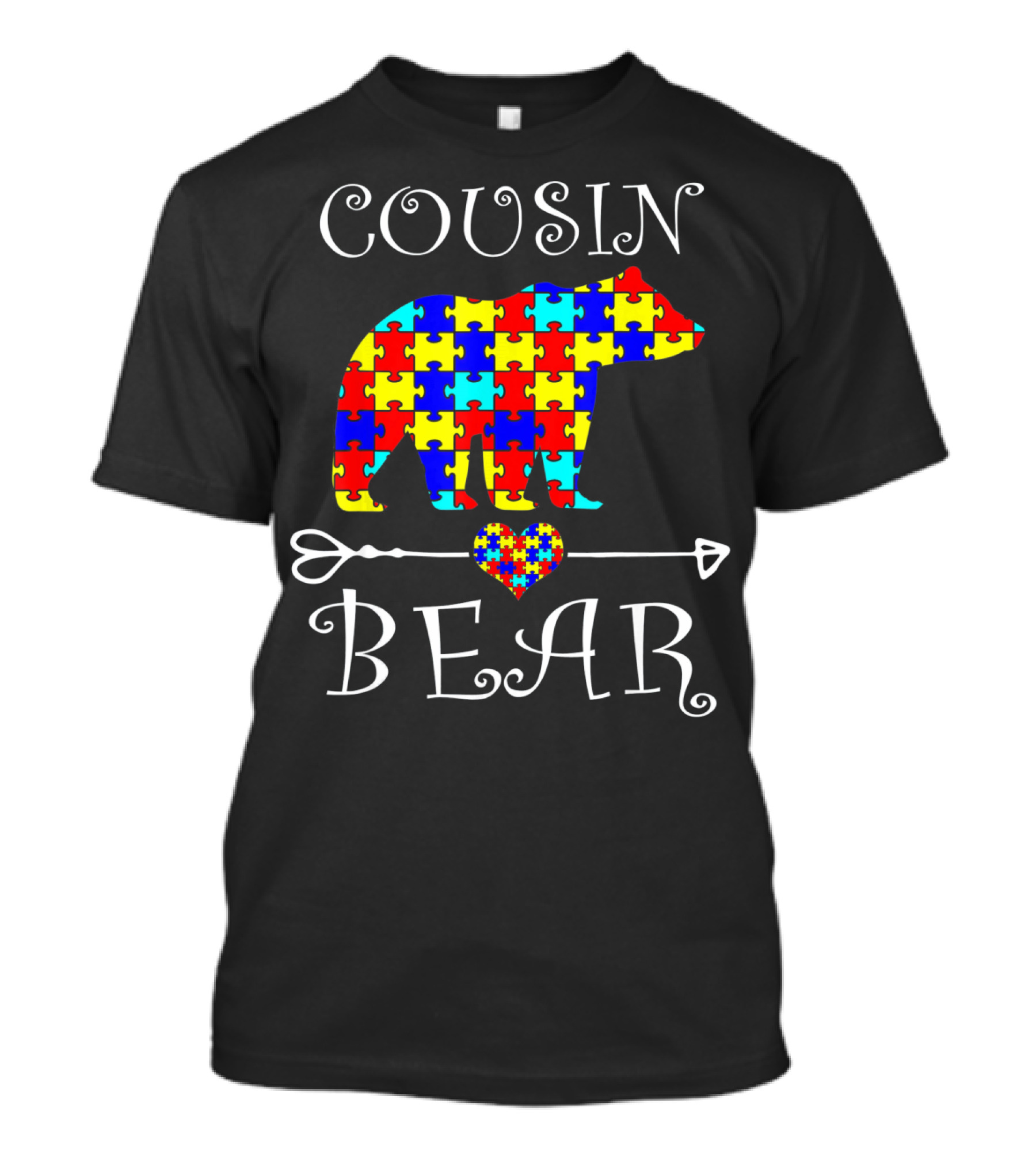Cousin Bear Autism Awareness Puzzle Arrow Heart T-Shirt