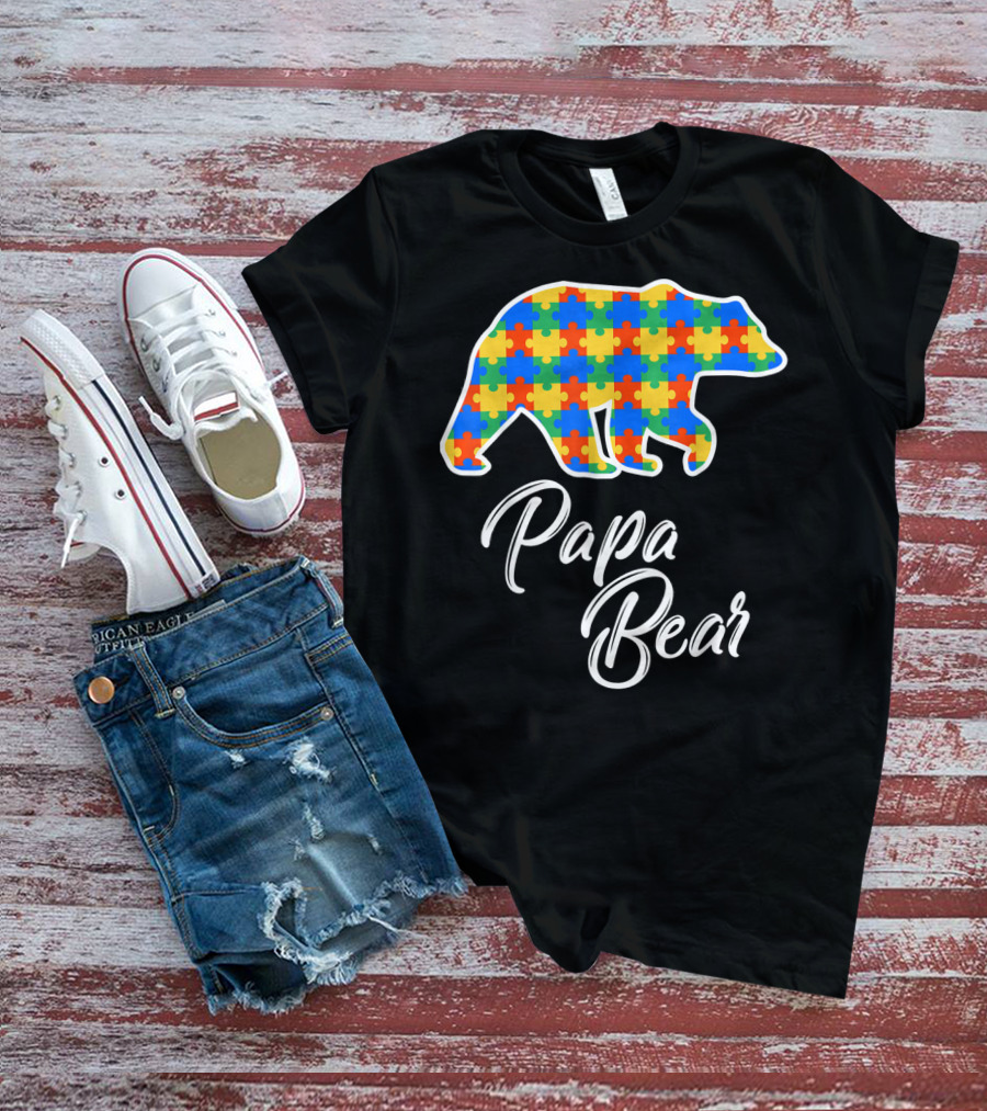 Papa Bear Autism Puzzle Awareness T-Shirt