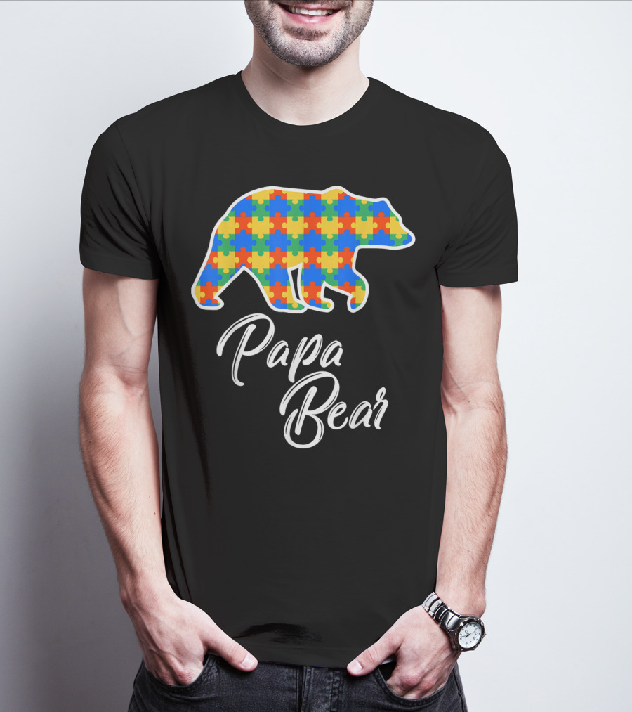 Papa Bear Autism Puzzle Awareness T-Shirt