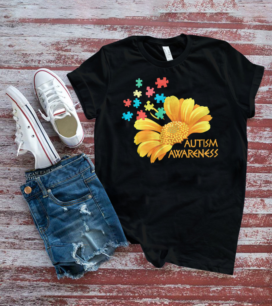 Sunflower Autism Awareness Puzzle Pieces T-Shirt