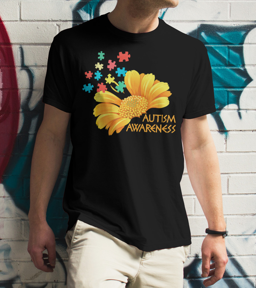 Sunflower Autism Awareness Puzzle Pieces T-Shirt