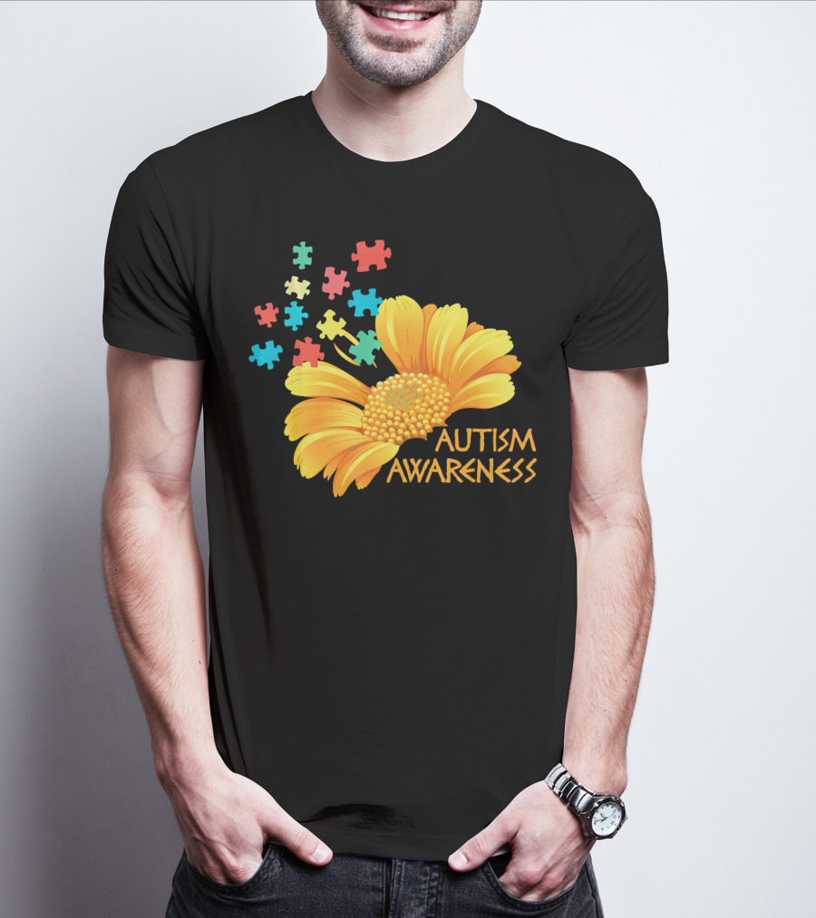 Sunflower Autism Awareness Puzzle Pieces T-Shirt