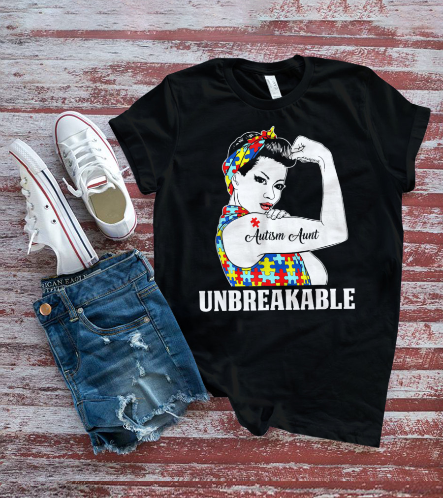 Unbreakable Autism Aunt Awareness Aun T-Shirt
