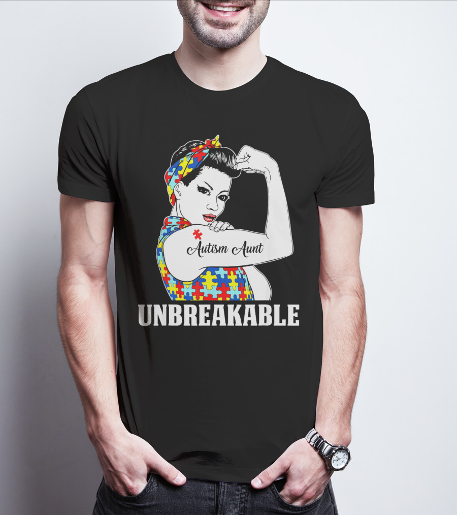 Unbreakable Autism Aunt Awareness Aun T-Shirt