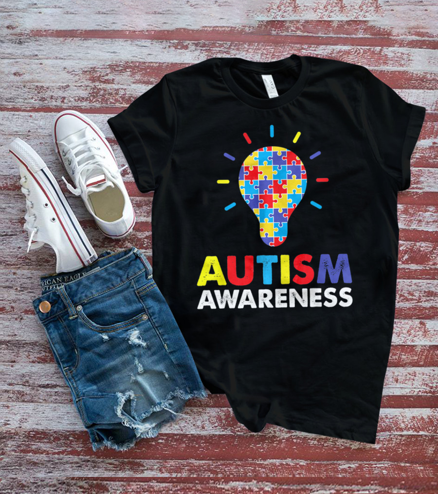 Autism Awareness Puzzle Light Bulb T-Shirt