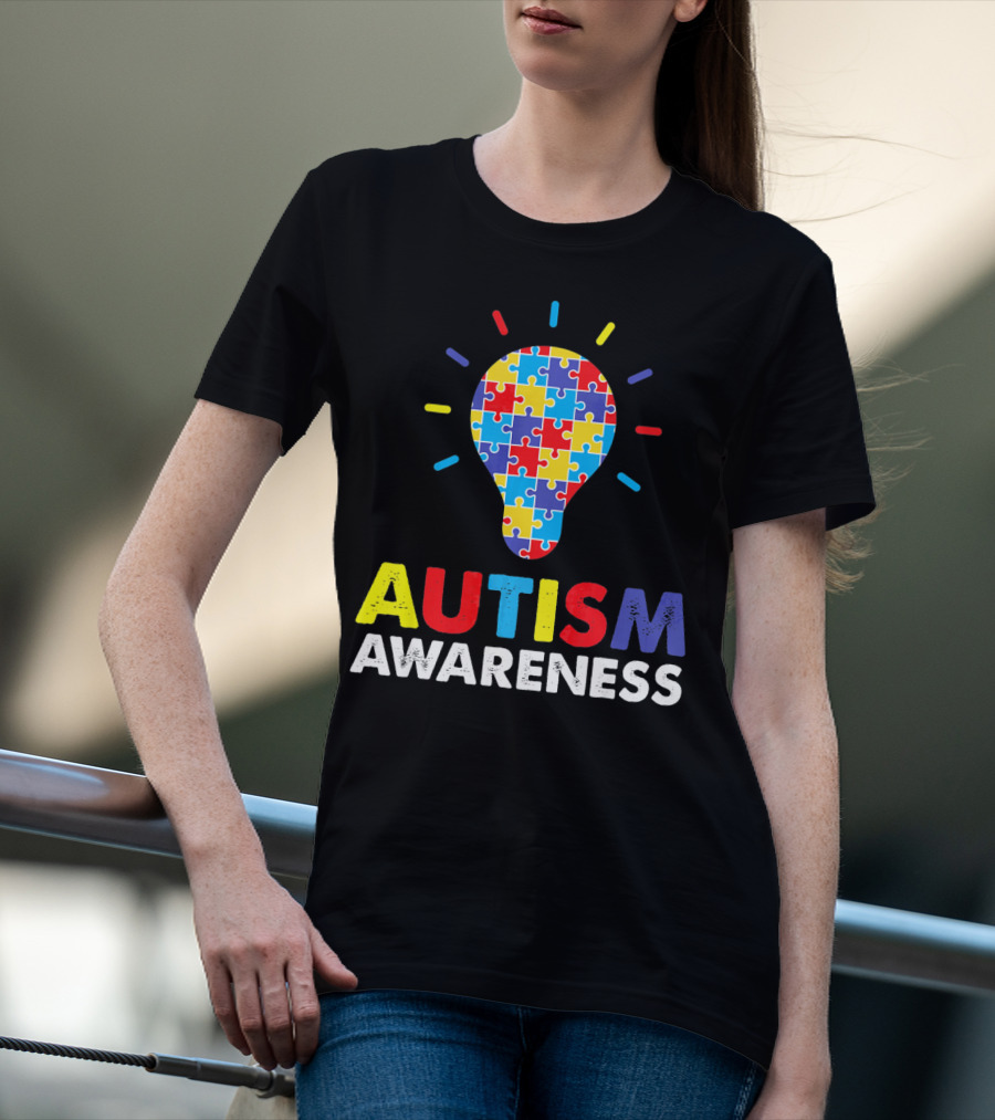 Autism Awareness Puzzle Light Bulb T-Shirt