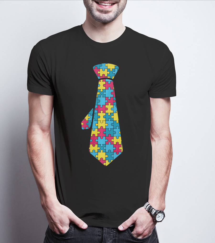 Autism Awareness Puzzle Pattern Tie T-Shirt