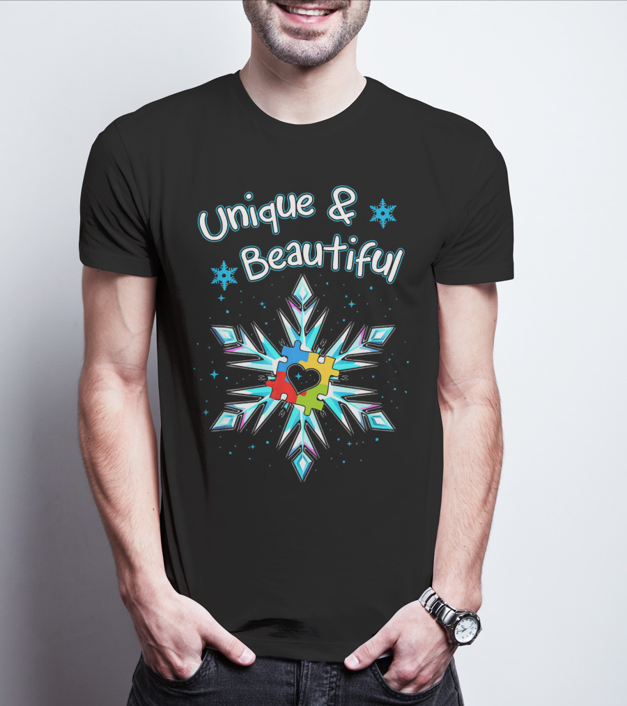 Unique And Beautiful Autism Awareness Snowflake Puzzle Heart T-Shirt