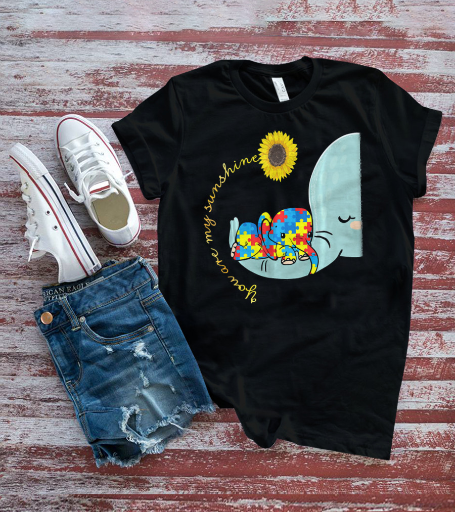 You Are My Sunshine Autism Awareness Elephant Puzzle Sunflower T-Shirt