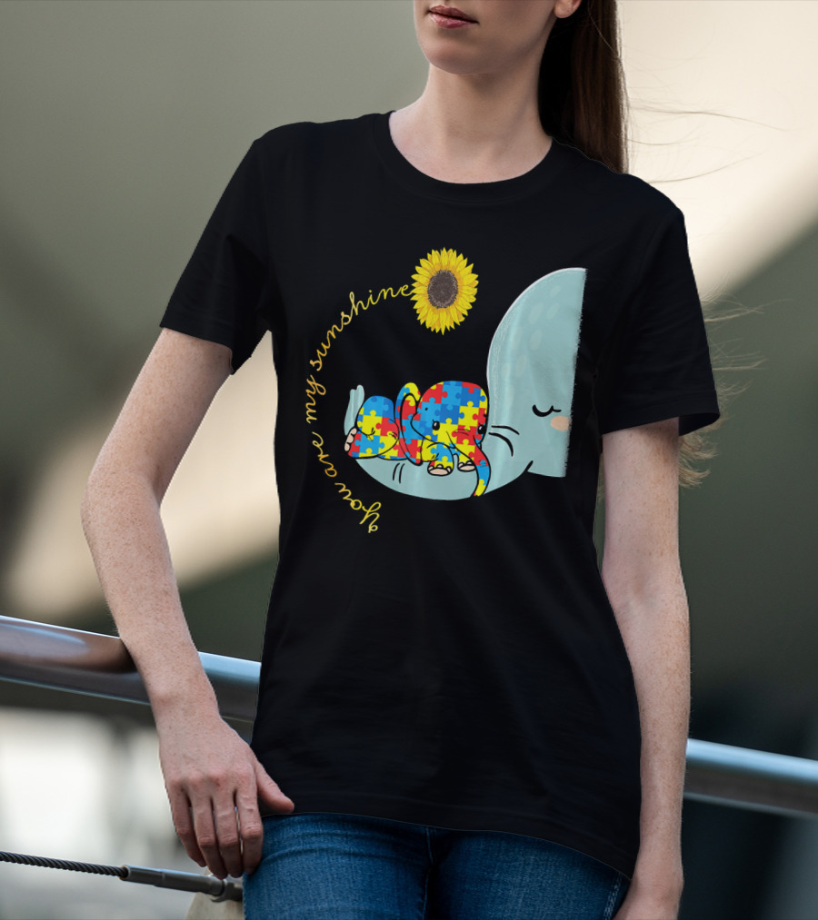 You Are My Sunshine Autism Awareness Elephant Puzzle Sunflower T-Shirt