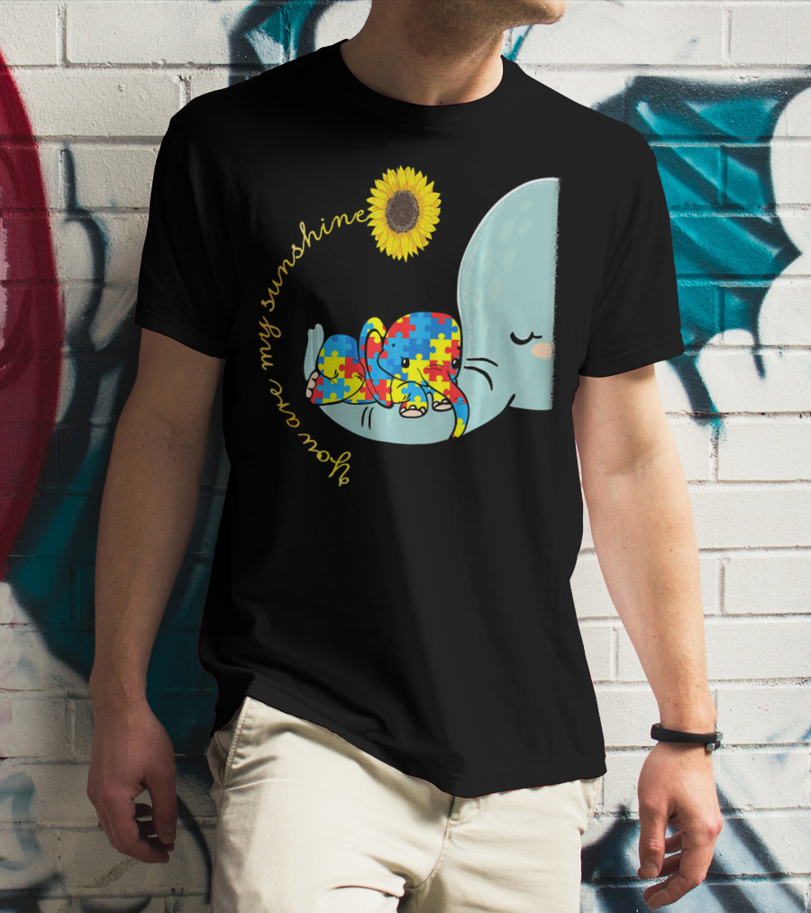 You Are My Sunshine Autism Awareness Elephant Puzzle Sunflower T-Shirt