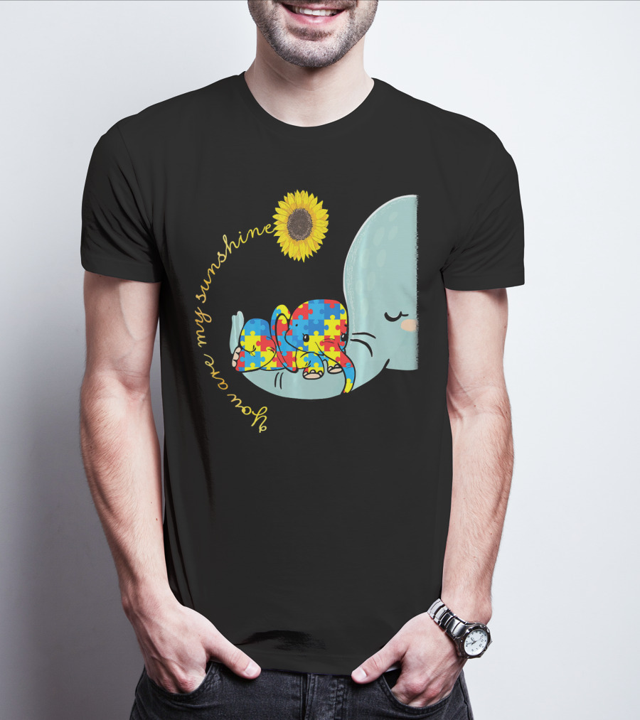 You Are My Sunshine Autism Awareness Elephant Puzzle Sunflower T-Shirt