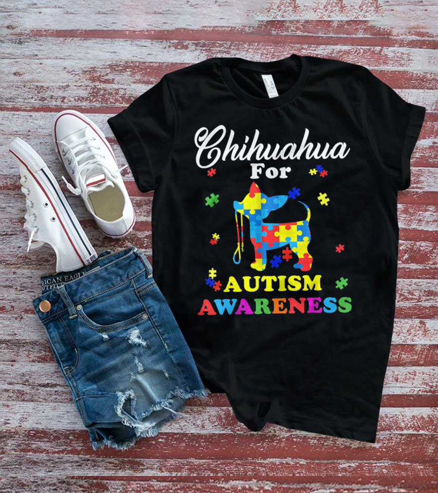 Chihuahua For Autism Awareness Puzzle Pattern Dog T-Shirt