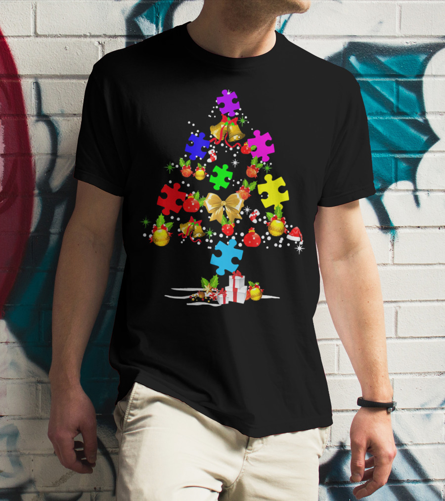 Autism Awareness Christmas Tree Puzzle Piece Ornament Festive Holiday T-Shirt