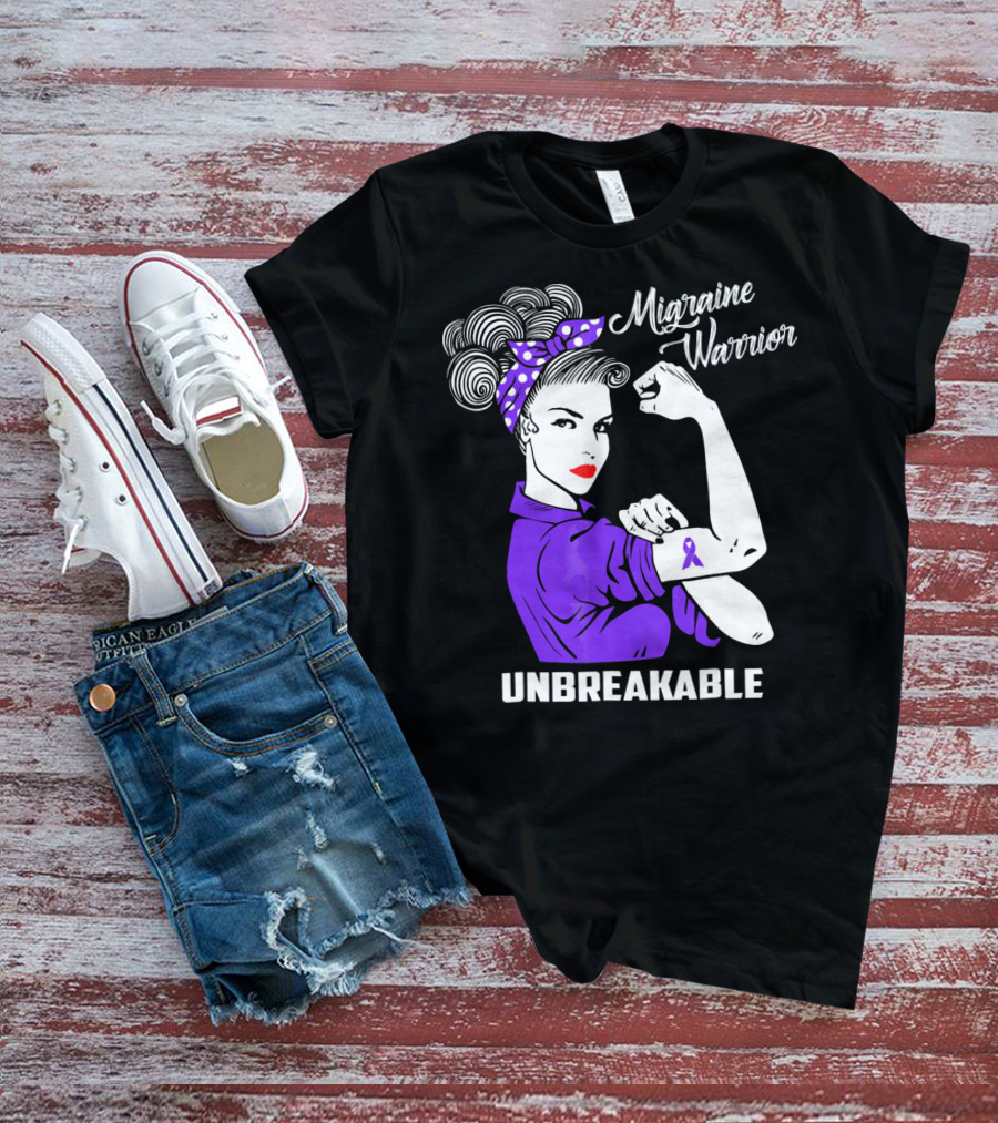 Migraine Warrior Unbreakable Awareness Strength Retro Rosie The Riveter T-Shirt