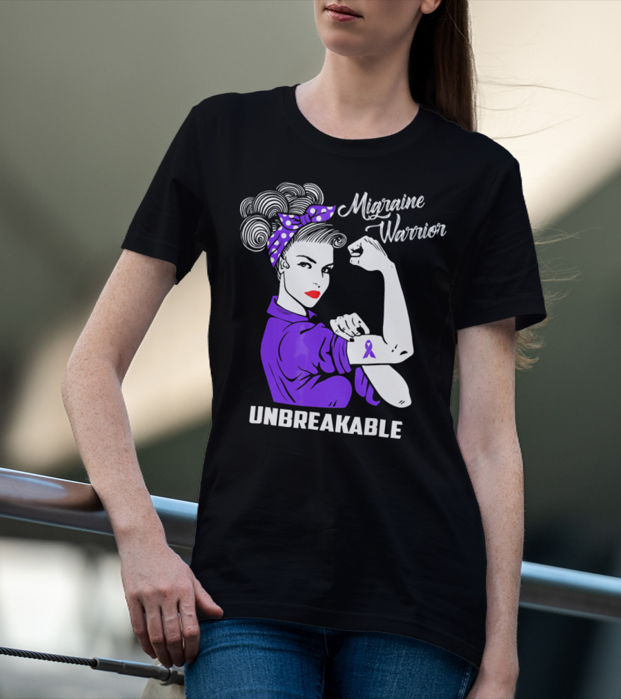 Migraine Warrior Unbreakable Awareness Strength Retro Rosie The Riveter T-Shirt