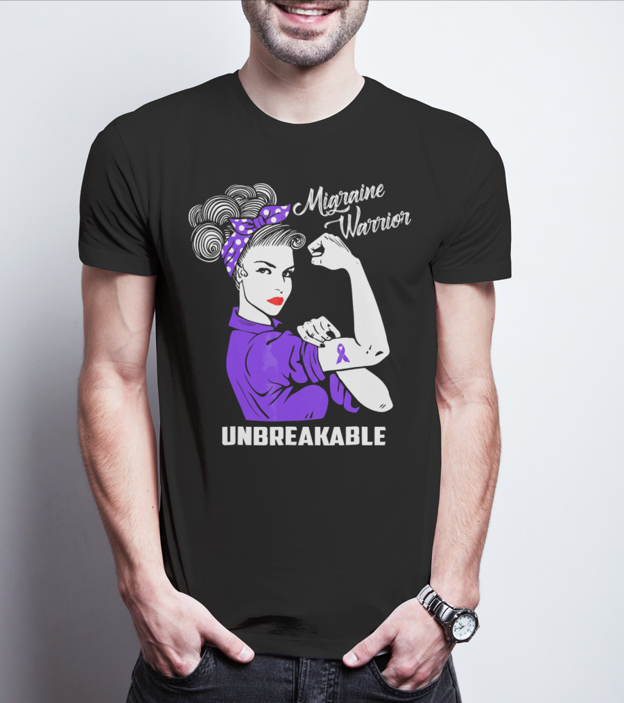 Migraine Warrior Unbreakable Awareness Strength Retro Rosie The Riveter T-Shirt