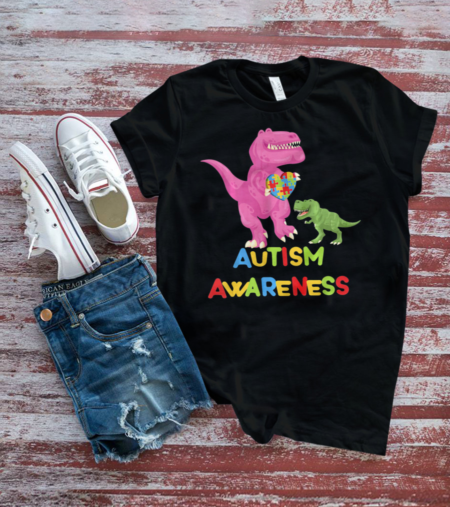 Autism Awareness Two Dinosaur Heart Puzzle T-Shirt