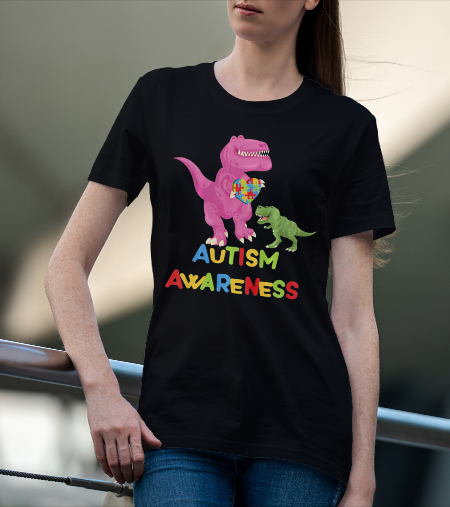 Autism Awareness Two Dinosaur Heart Puzzle T-Shirt