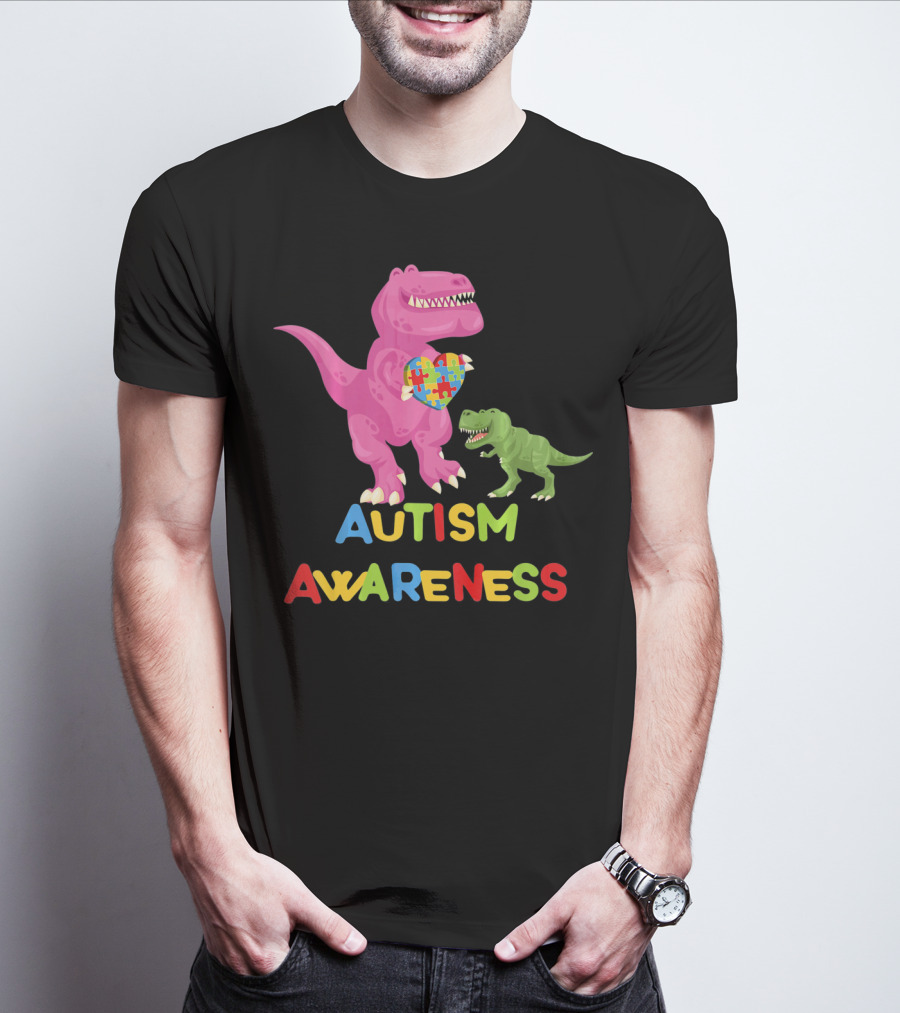 Autism Awareness Two Dinosaur Heart Puzzle T-Shirt